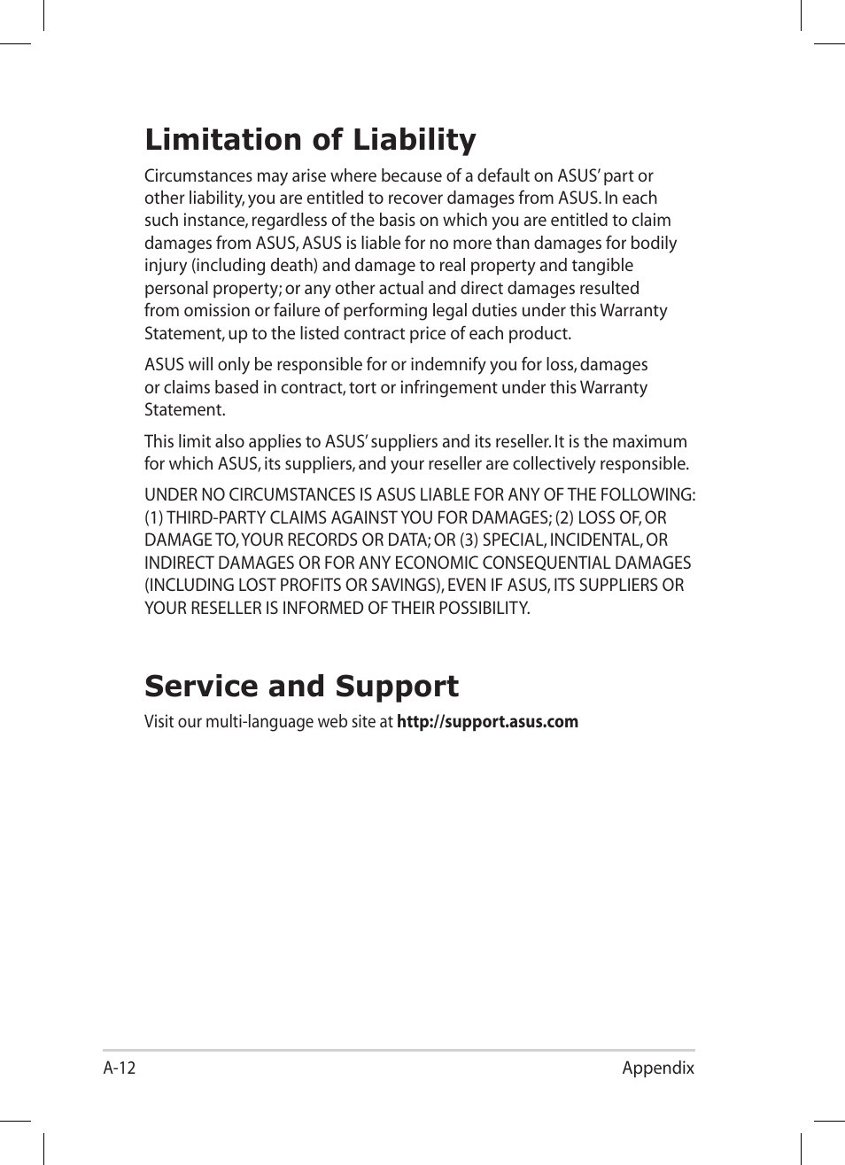 Limitation of liability, Service and support | Asus Eee PC 1008HA User Manual | Page 56 / 56