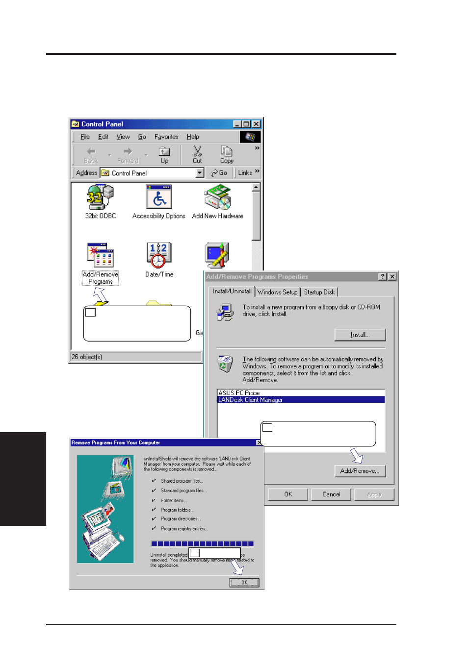 V. software setup, Uninstalling programs | Asus MEB User Manual | Page 72 / 104