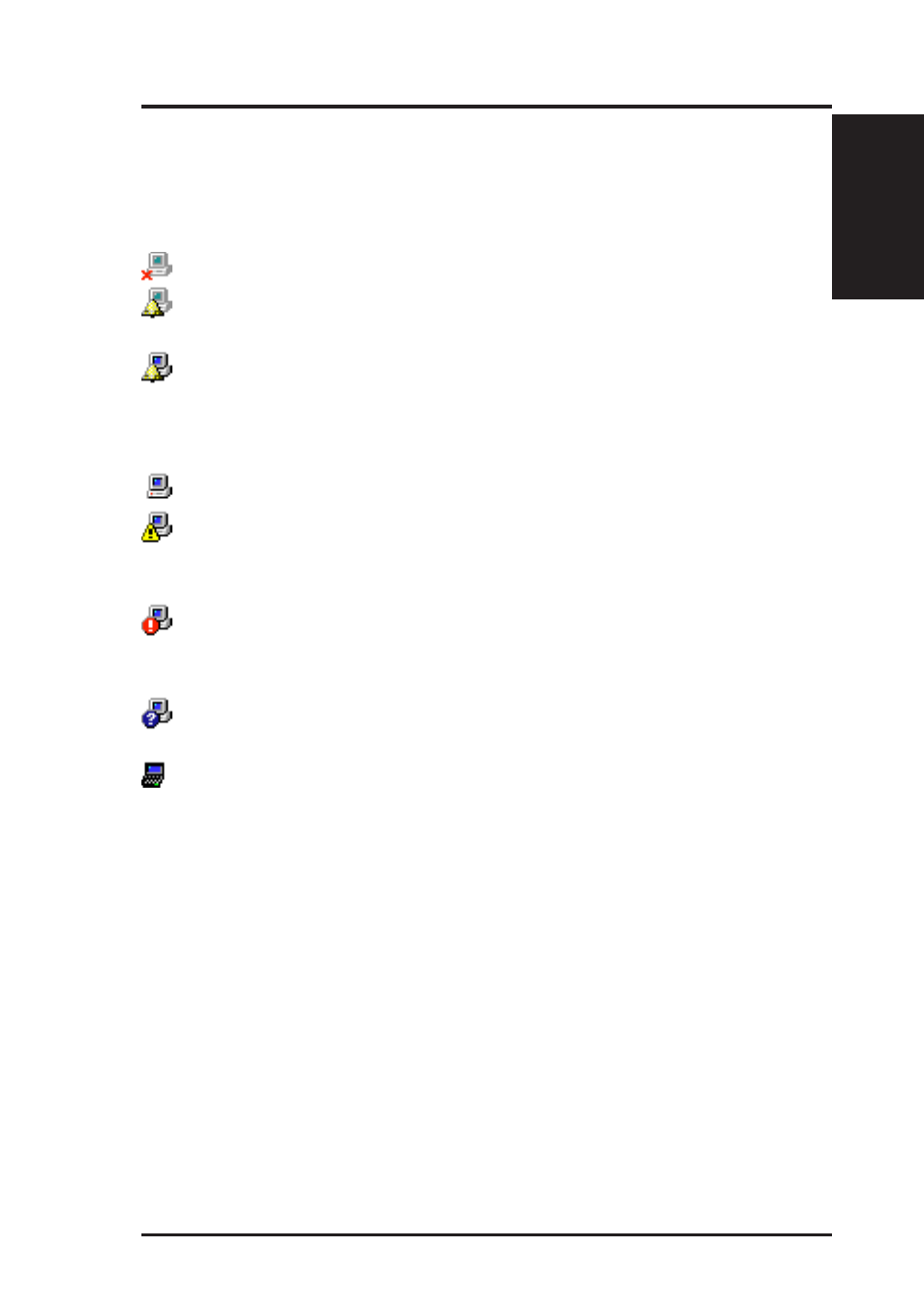 Vi. software reference, Understanding the computer status icons | Asus MEB User Manual | Page 93 / 104