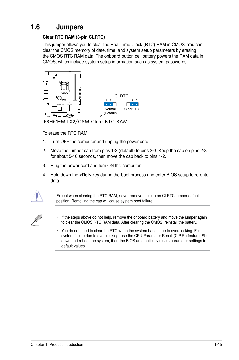 6 jumpers, Jumpers -15 | Asus P8H61-M LX2 User Manual | Page 25 / 64