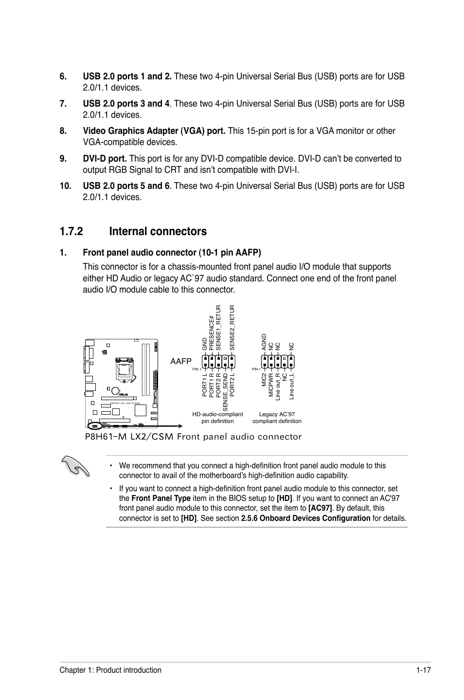 2 internal connectors, Internal connectors -17 | Asus P8H61-M LX2 User Manual | Page 27 / 64