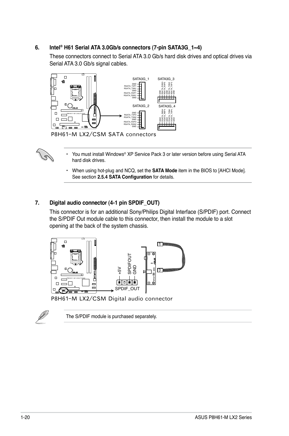 Intel, You must install windows, The s/pdif module is purchased separately | Spdif_out | Asus P8H61-M LX2 User Manual | Page 30 / 64