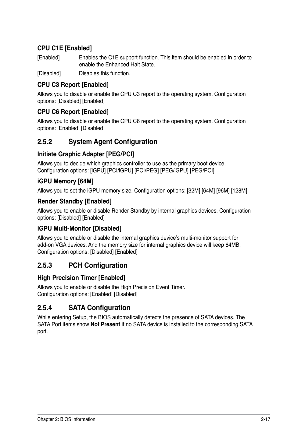 2 system agent configuration, 3 pch configuration, 4 sata configuration | System agent configuration -17, Pch configuration -17, Sata configuration -17 | Asus P8H61-M LX2 User Manual | Page 51 / 64