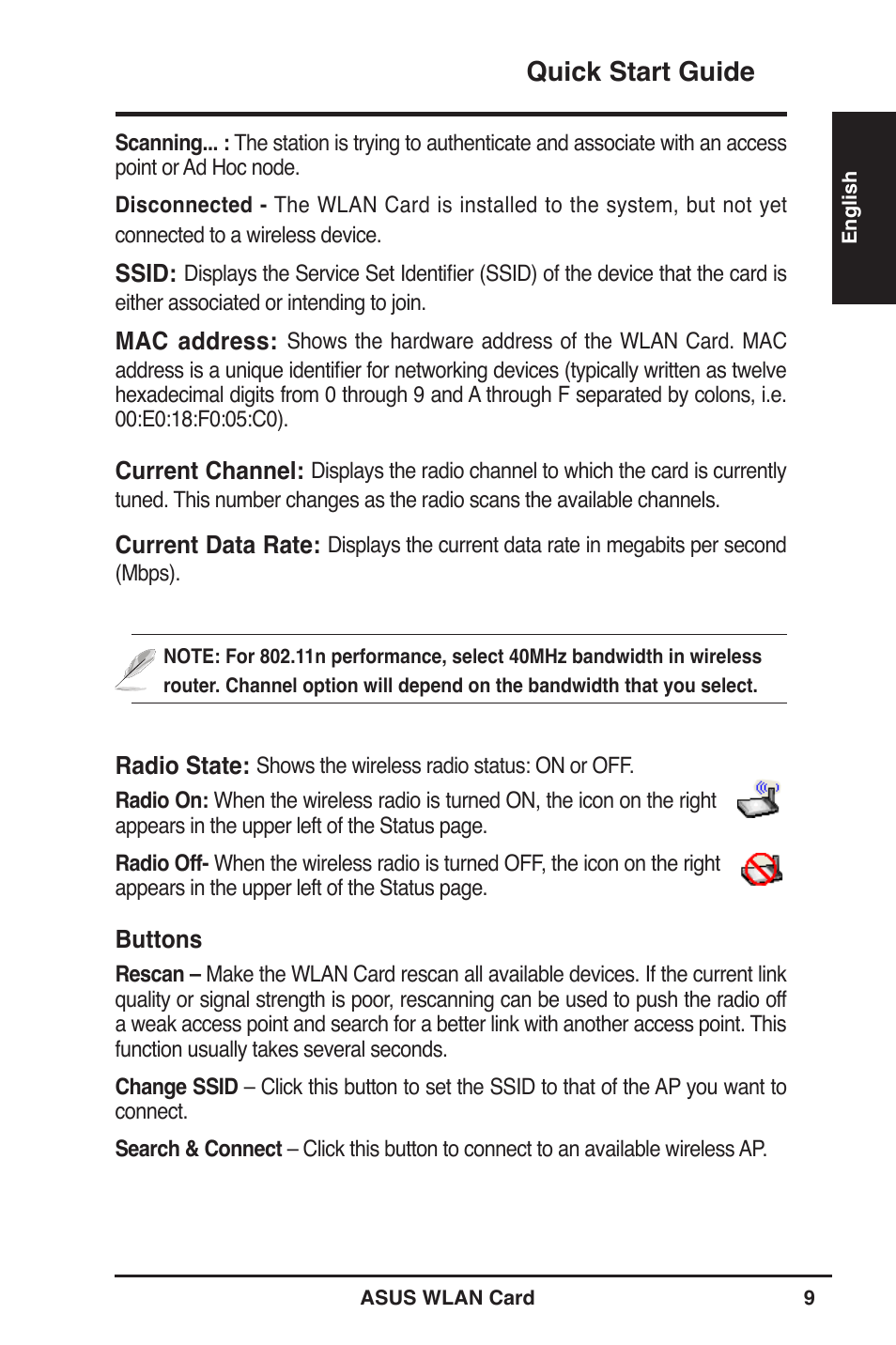 Quick start guide | Asus WL-100W User Manual | Page 9 / 21