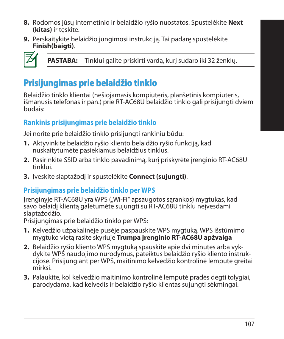 Lietuvių, Prisijungimas prie belaidžio tinklo | Asus RT-AC68U User Manual | Page 107 / 260