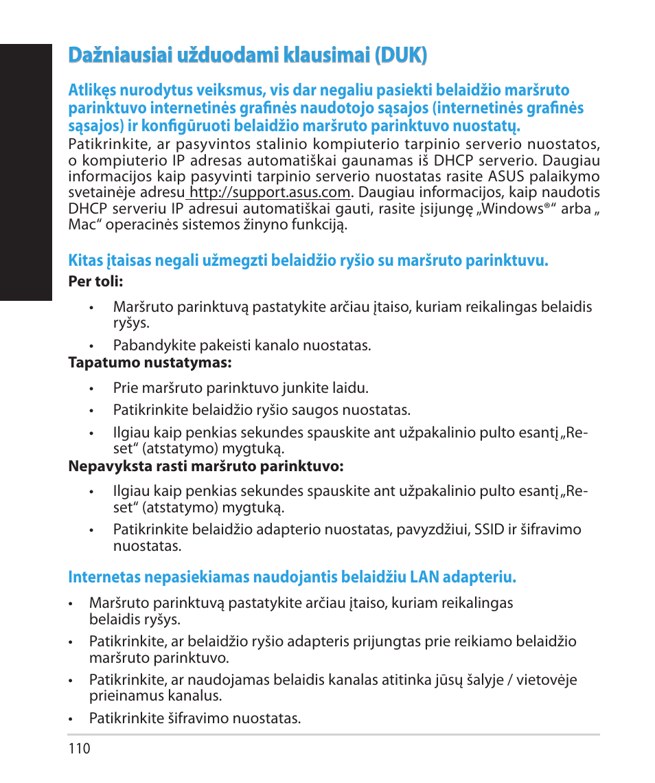 Lietuvių, Dažniausiai užduodami klausimai (duk) | Asus RT-AC68U User Manual | Page 110 / 260