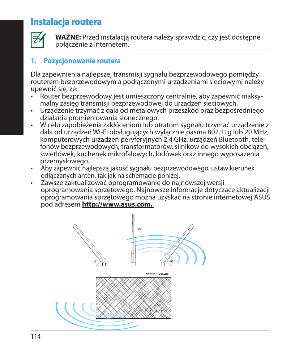 Polsk i, Instalacja routera | Asus RT-AC68U User Manual | Page 114 / 260