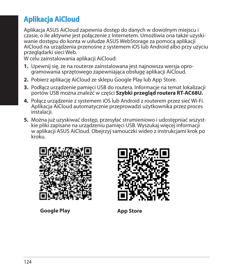 Polsk i, Aplikacja aicloud | Asus RT-AC68U User Manual | Page 124 / 260