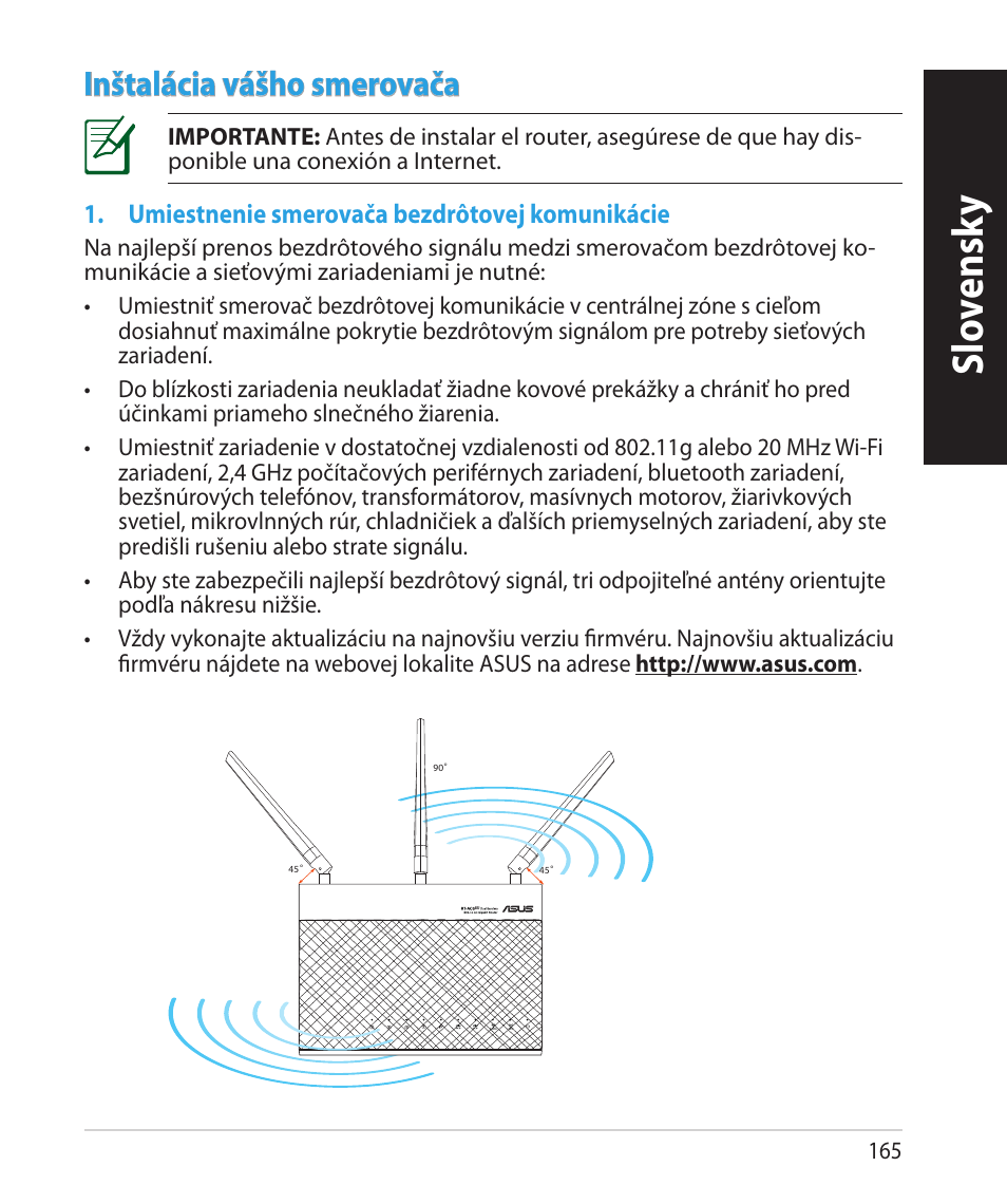 Slo vensk y slo vensk y slo vensk y, Inštalácia vášho smerovača | Asus RT-AC68U User Manual | Page 165 / 260