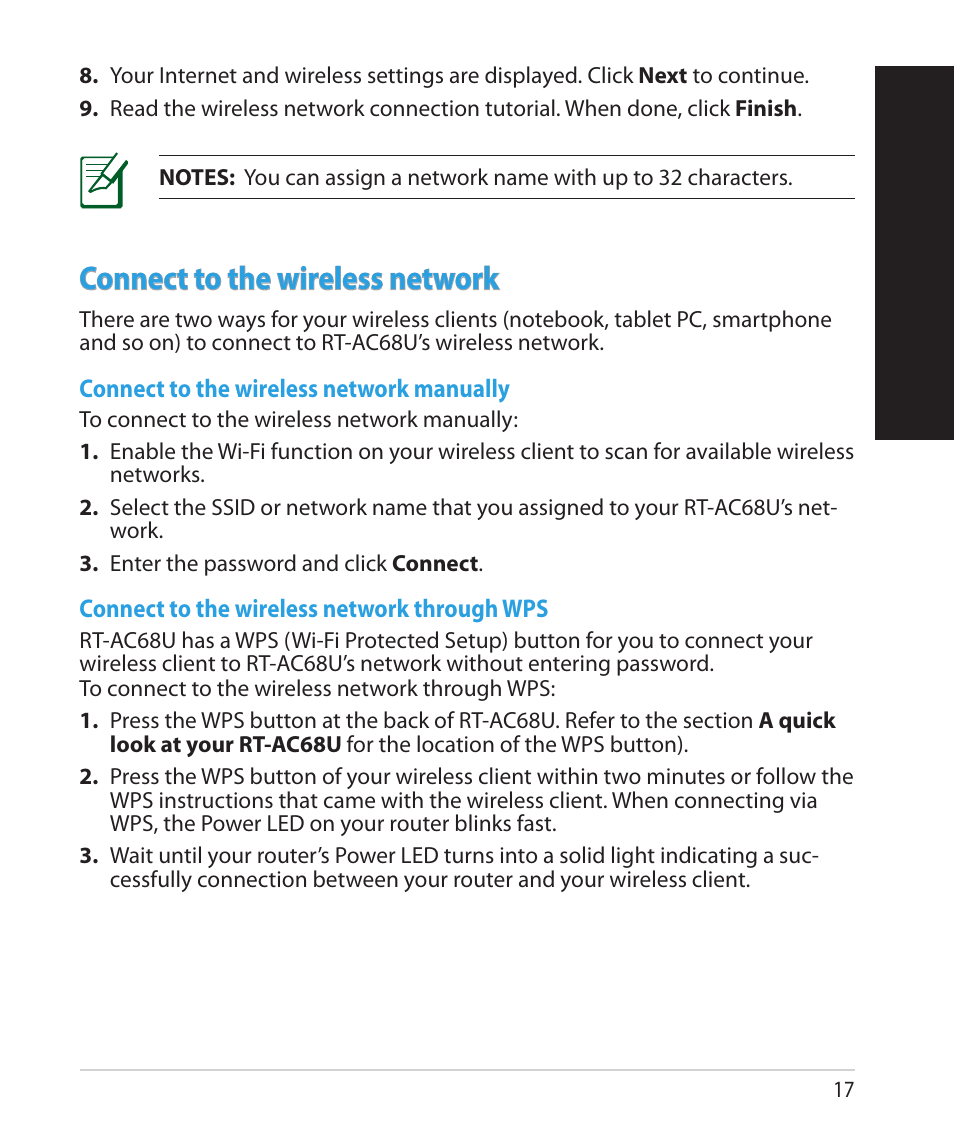 English, Connect to the wireless network | Asus RT-AC68U User Manual | Page 17 / 260