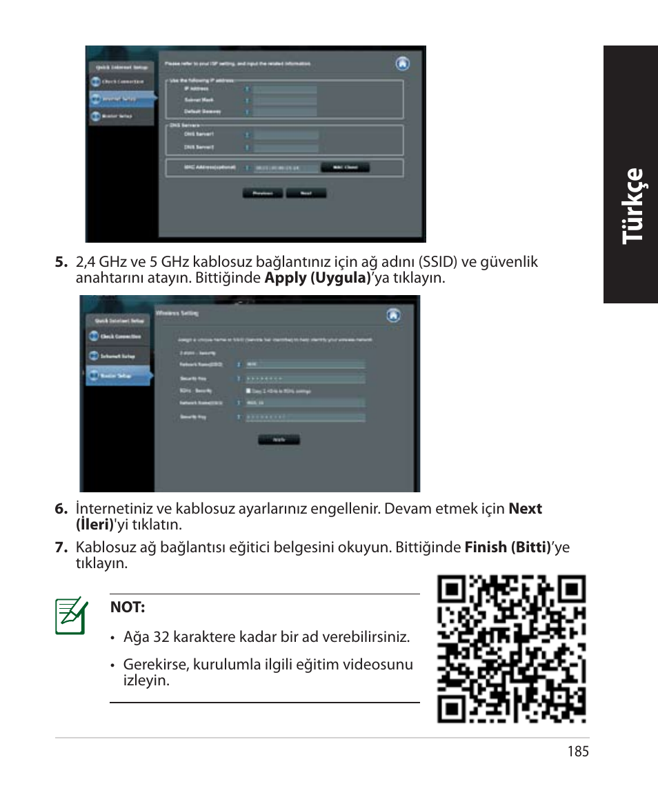 Tür kç e, Tür kç e tür kç e | Asus RT-AC68U User Manual | Page 185 / 260