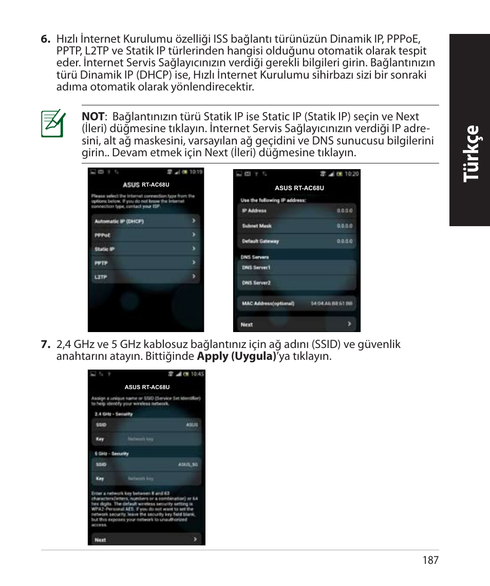 Tür kç e, Tür kç e tür kç e | Asus RT-AC68U User Manual | Page 187 / 260