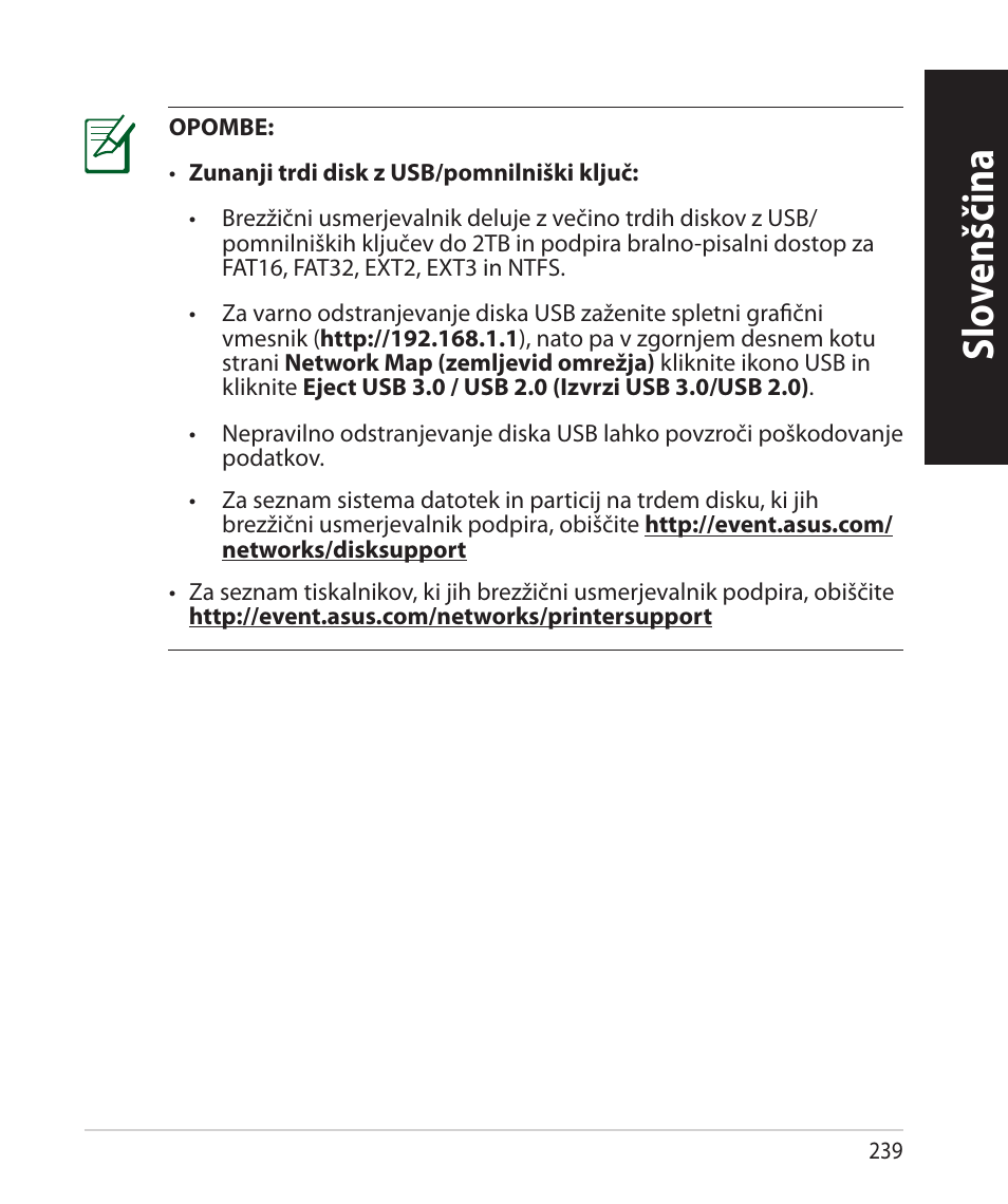 Slo venščina, Slo venščina slo venščina | Asus RT-AC68U User Manual | Page 239 / 260