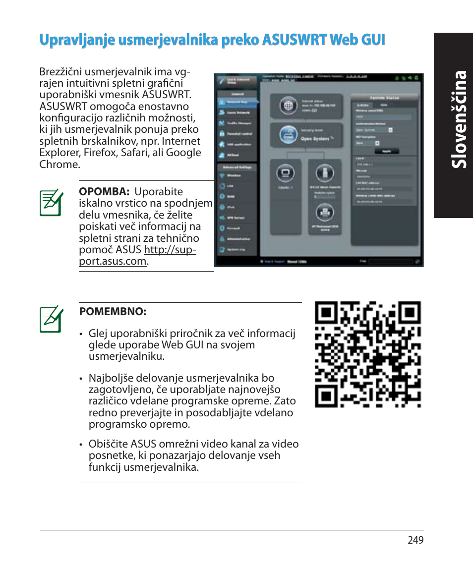 Slo venščina, Slo venščina slo venščina, Upravljanje usmerjevalnika preko asuswrt web gui | Asus RT-AC68U User Manual | Page 249 / 260