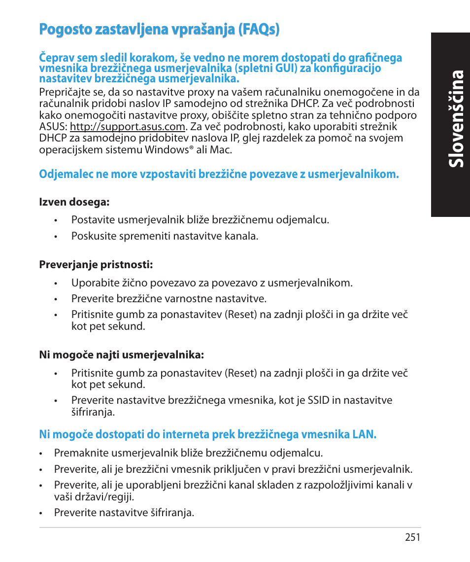 Slo venščina, Slo venščina slo venščina, Pogosto zastavljena vprašanja (faqs) | Asus RT-AC68U User Manual | Page 251 / 260