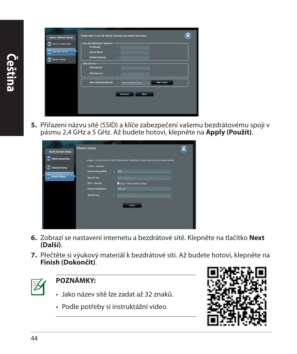 Čeština | Asus RT-AC68U User Manual | Page 44 / 260