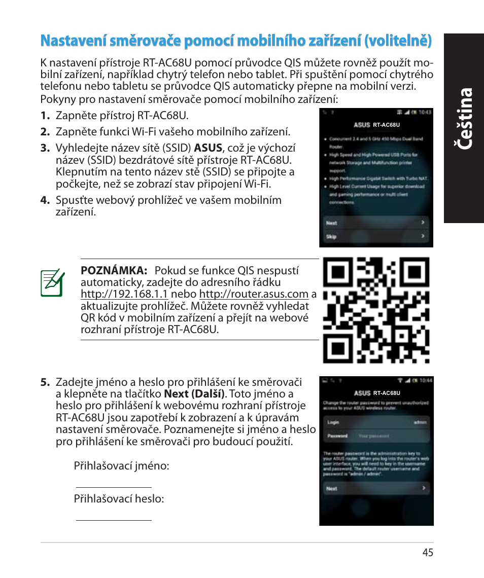 Čeština | Asus RT-AC68U User Manual | Page 45 / 260