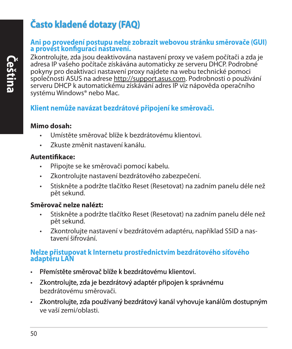 Čeština, Často kladené dotazy (faq) | Asus RT-AC68U User Manual | Page 50 / 260