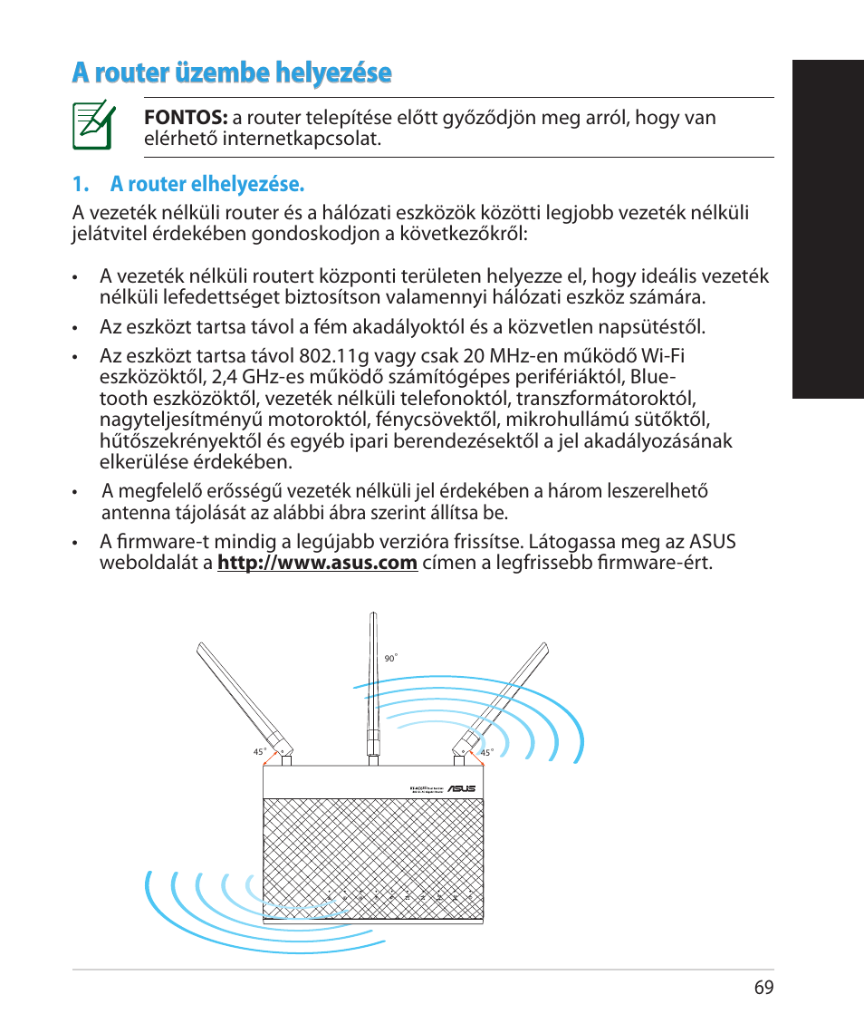 Magy ar m agy ar, A router üzembe helyezése | Asus RT-AC68U User Manual | Page 69 / 260