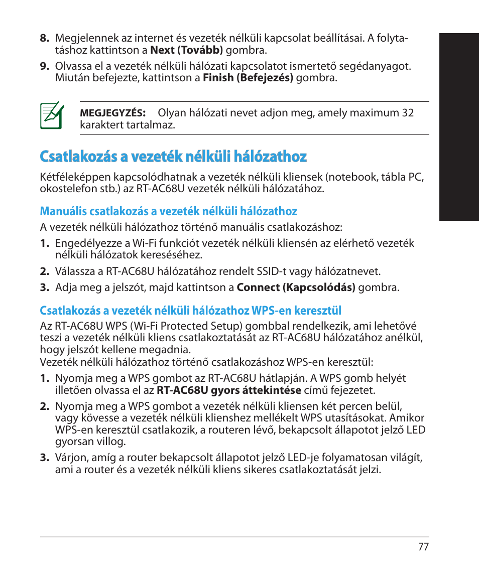 Magy ar m agy ar, Csatlakozás a vezeték nélküli hálózathoz | Asus RT-AC68U User Manual | Page 77 / 260