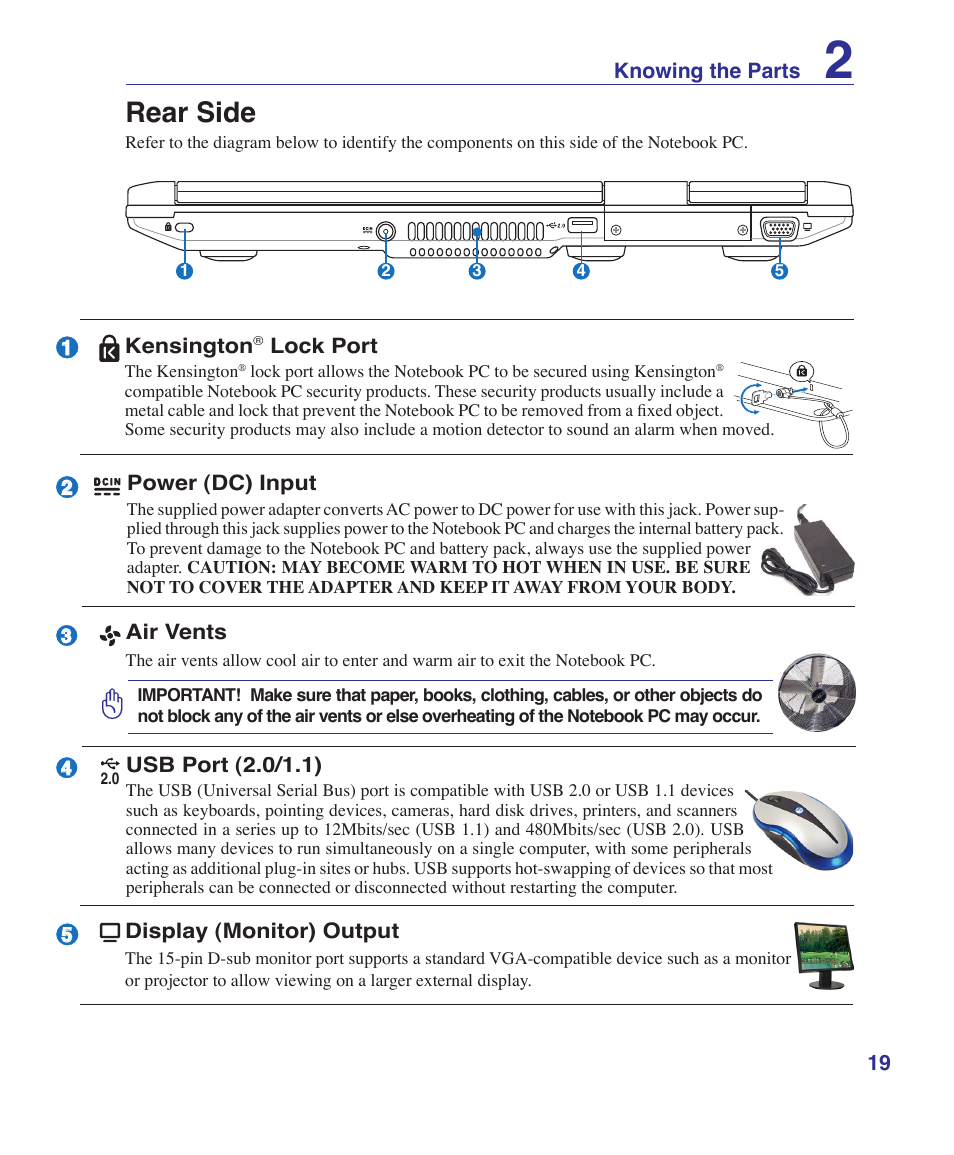 Rear side | Asus F5RL User Manual | Page 19 / 71