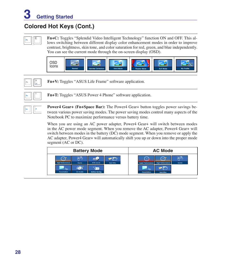 Colored hot keys (cont.) | Asus F5RL User Manual | Page 28 / 71