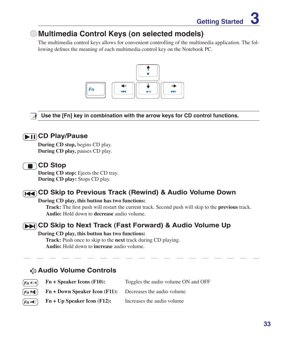 Multimedia control keys (on selected models) | Asus F5RL User Manual | Page 33 / 71