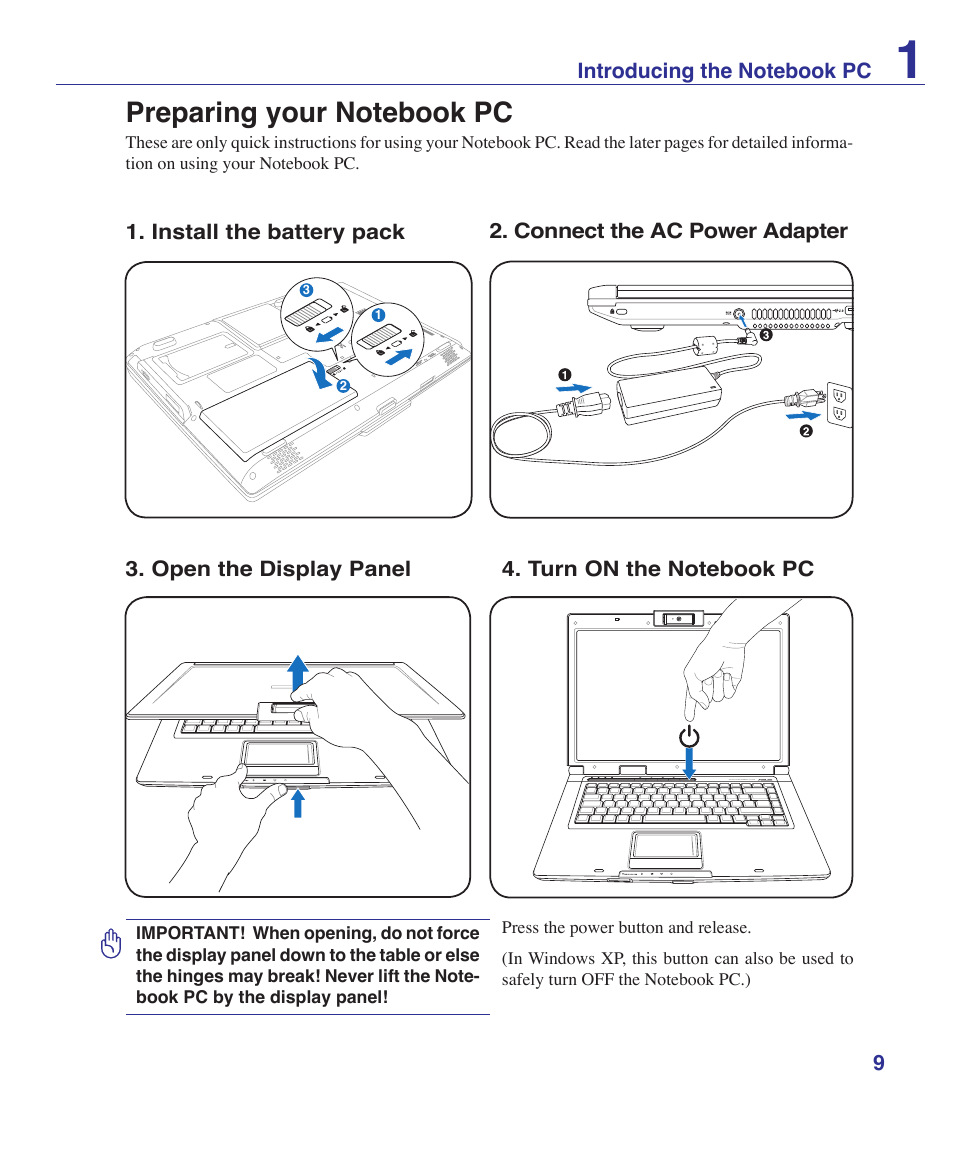 Preparing your notebook pc | Asus F5RL User Manual | Page 9 / 71