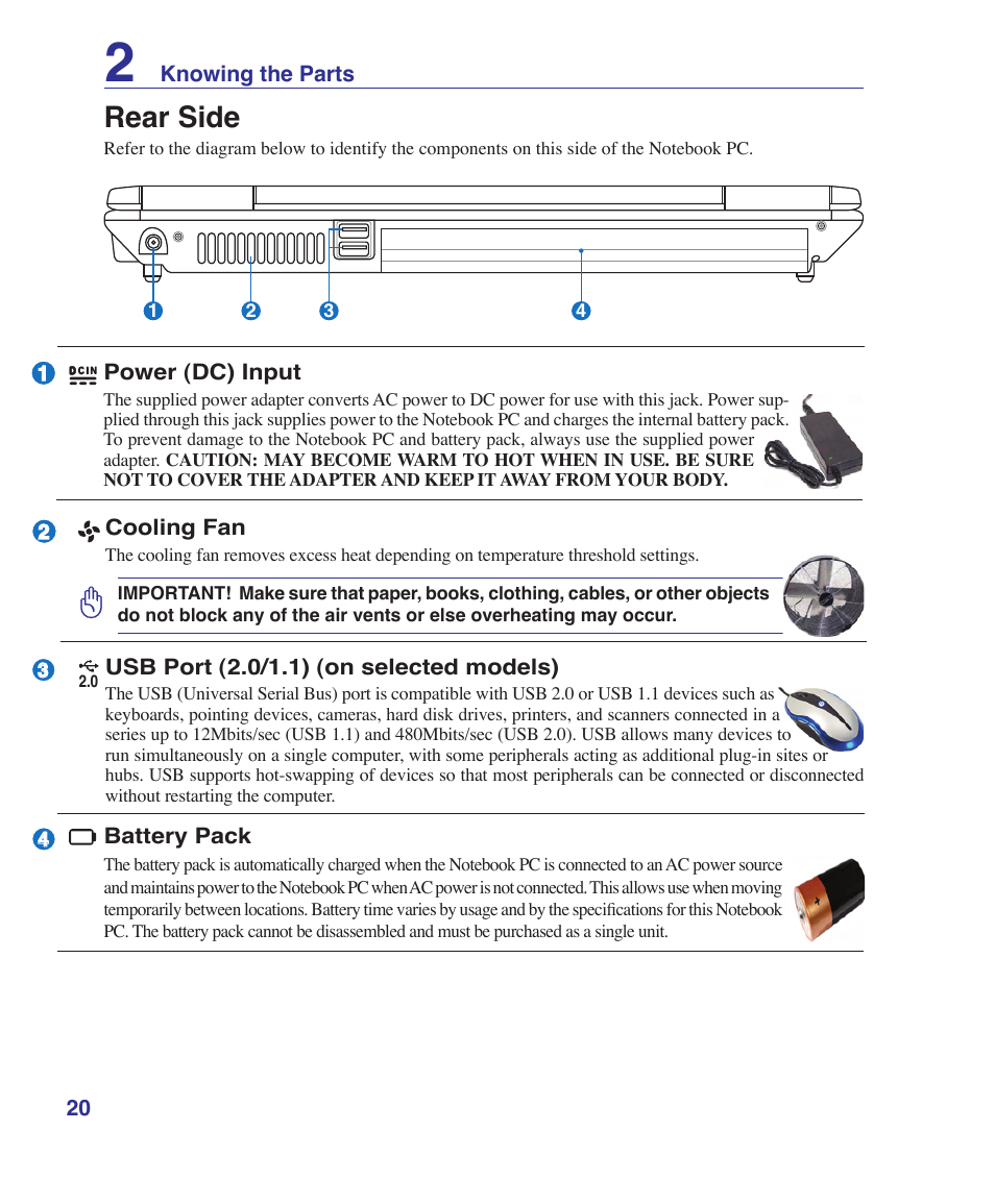 Rear side | Asus Z53U User Manual | Page 20 / 91
