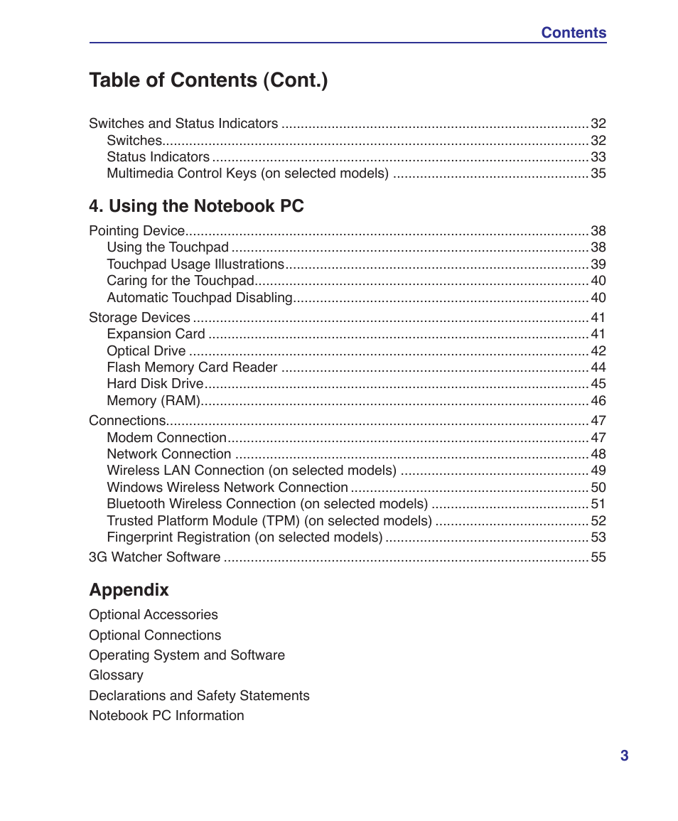 Table of contents (cont.) | Asus Z53U User Manual | Page 3 / 91
