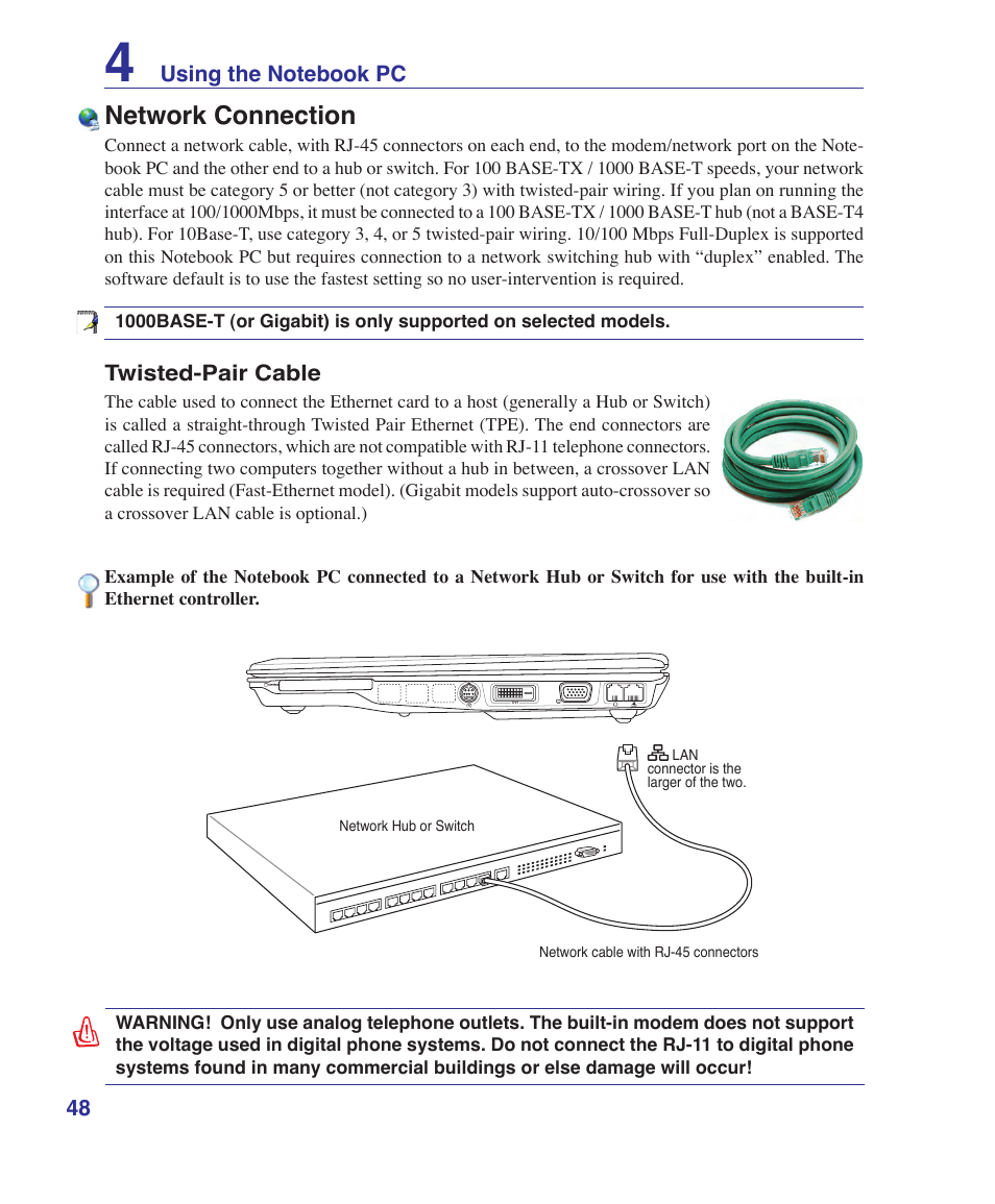 Network connection | Asus Z53U User Manual | Page 48 / 91