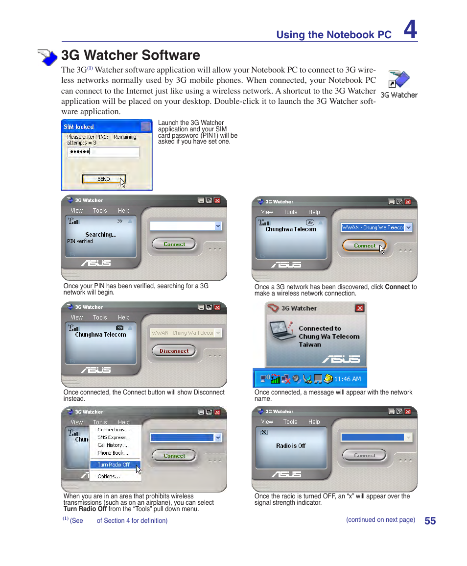 3g watcher software | Asus Z53U User Manual | Page 55 / 91