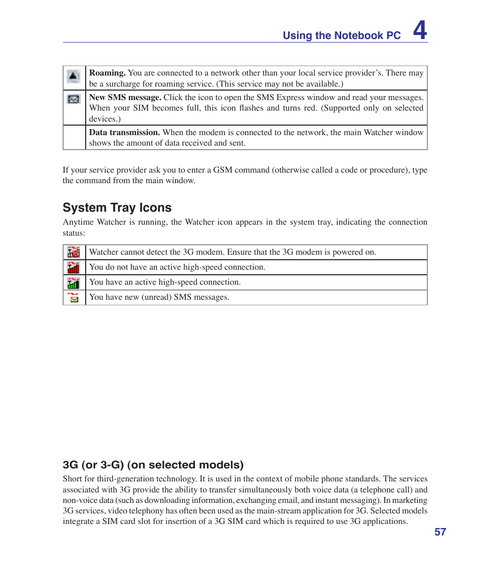 System tray icons | Asus Z53U User Manual | Page 57 / 91