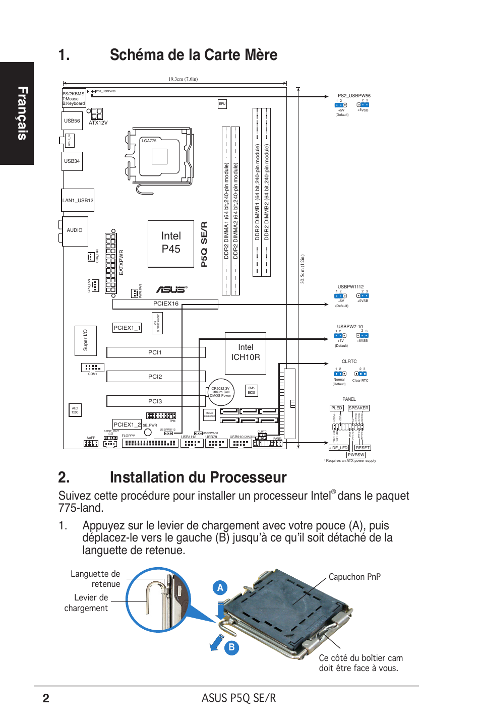 Français, Asus p5q se/r, Intel p45 | Ab b, Intel ich10r, P5q se/r | Asus P5Q SE/R User Manual | Page 2 / 50
