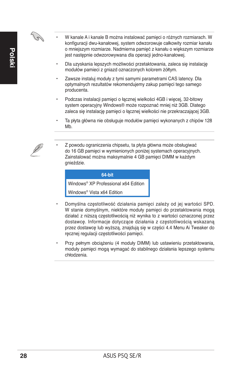 Polski | Asus P5Q SE/R User Manual | Page 28 / 50
