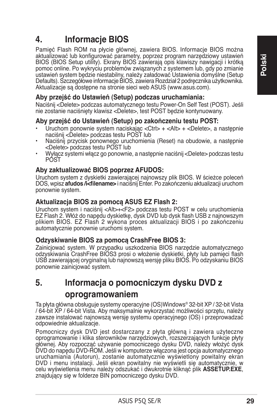 Informacje bios, Polski | Asus P5Q SE/R User Manual | Page 29 / 50