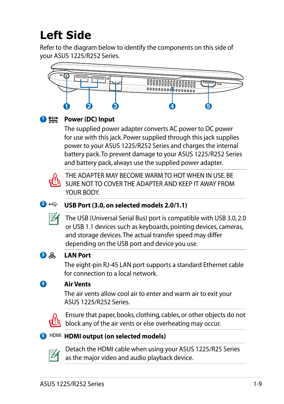 Left side, Left side -9 | Asus Eee PC R252C User Manual | Page 17 / 62