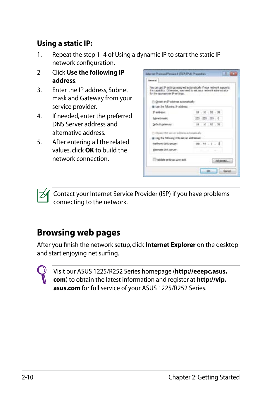 Browsing web pages | Asus Eee PC R252C User Manual | Page 32 / 62