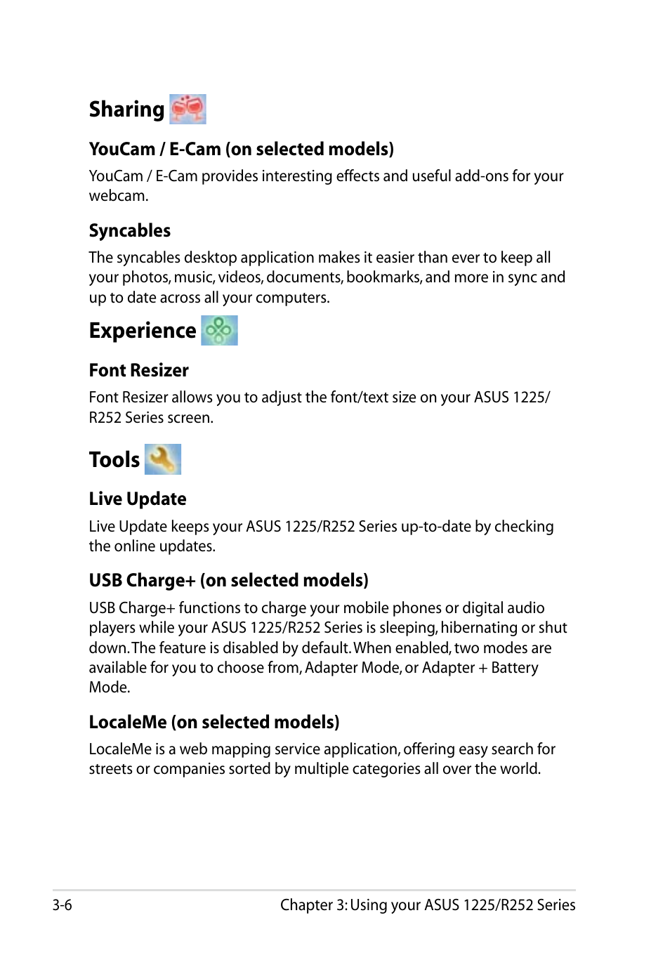 Sharing, Experience, Tools | Sharing -6 experience -6 tools -6 | Asus Eee PC R252C User Manual | Page 38 / 62