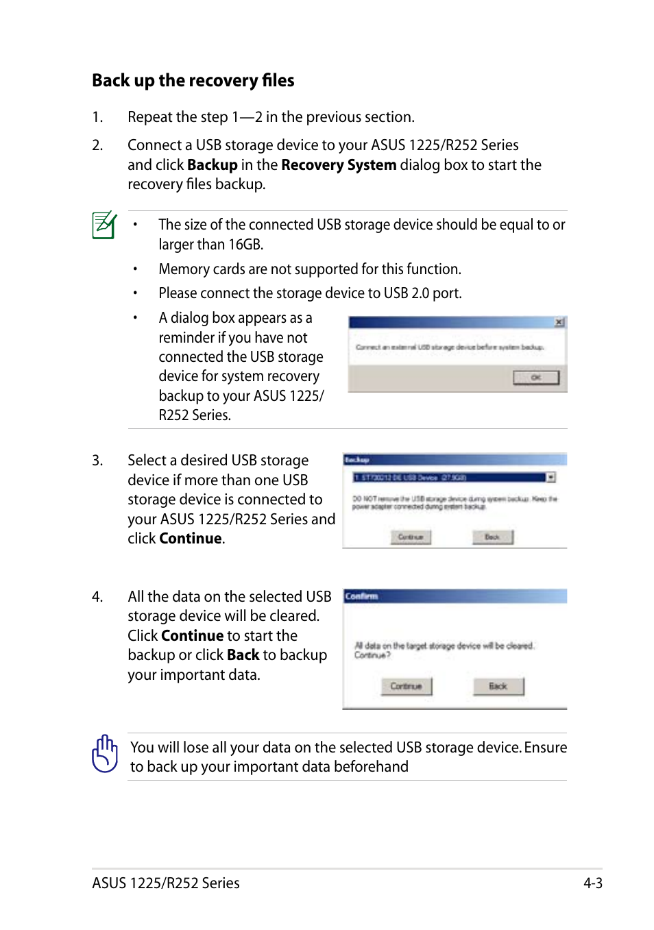 Back up the recovery files | Asus Eee PC R252C User Manual | Page 45 / 62