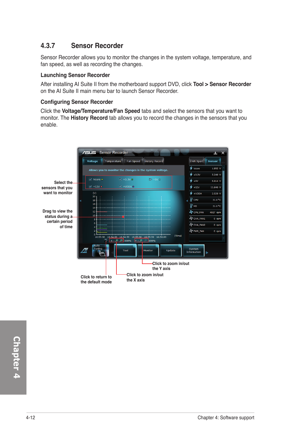 7 sensor recorder, Sensor recorder -12, Chapter 4 | Asus M5A97 PRO User Manual | Page 108 / 128