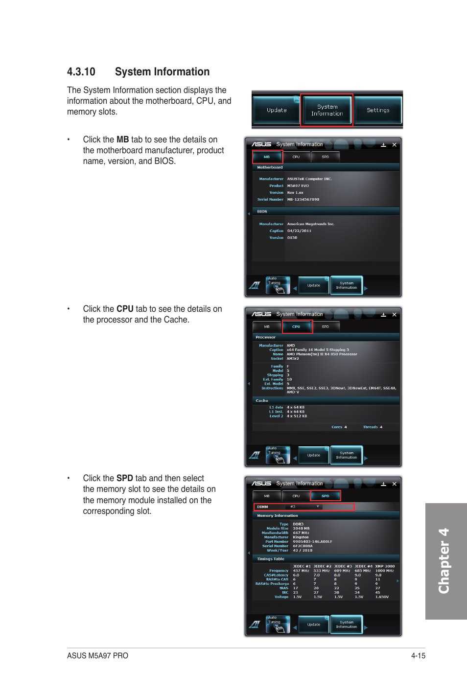 10 system information, System information -15, Chapter 4 | Asus M5A97 PRO User Manual | Page 111 / 128