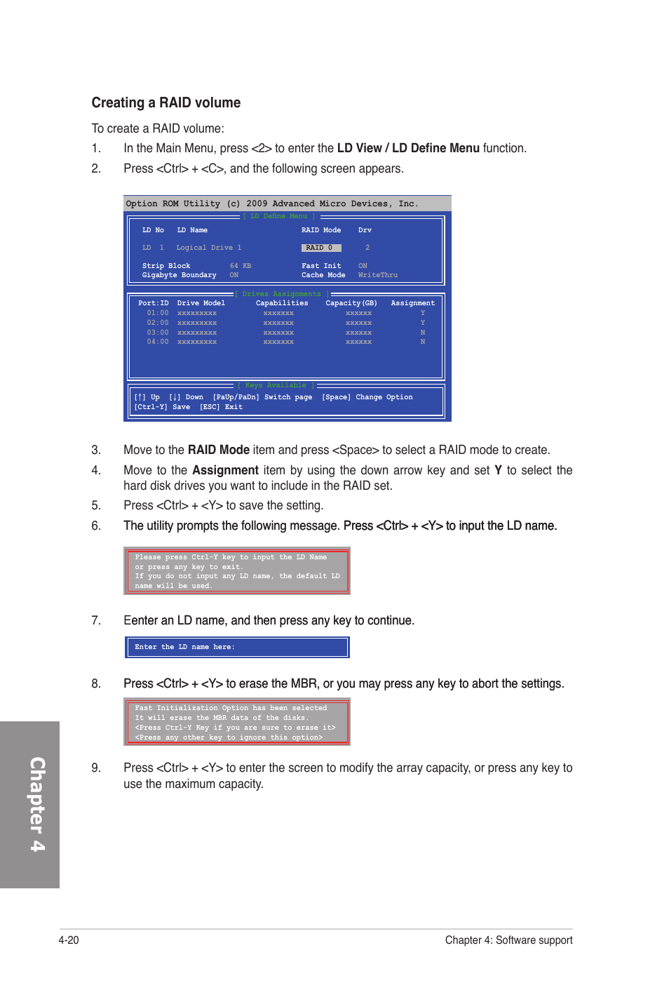 Chapter 4, Creating a raid volume | Asus M5A97 PRO User Manual | Page 116 / 128
