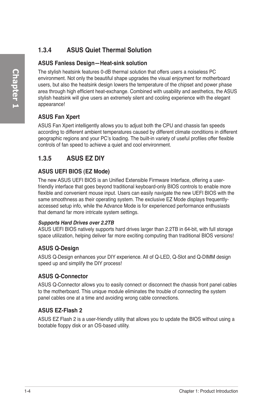 4 asus quiet thermal solution, 5 asus ez diy, Asus quiet thermal solution -4 | Asus ez diy -4, Chapter 1 | Asus M5A97 PRO User Manual | Page 16 / 128