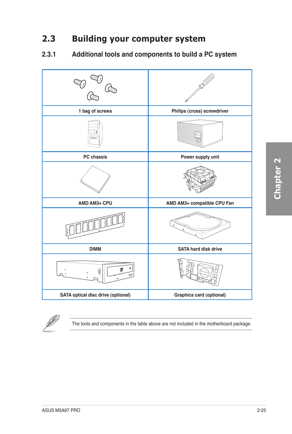 3 building your computer system, Building your computer system -25 2.3.1, Chapter 2 2.3 building your computer system | Asus M5A97 PRO User Manual | Page 43 / 128