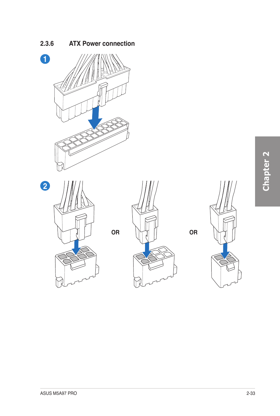 6 atx power connection, Atx power connection -33, Chapter 2 | Asus M5A97 PRO User Manual | Page 51 / 128