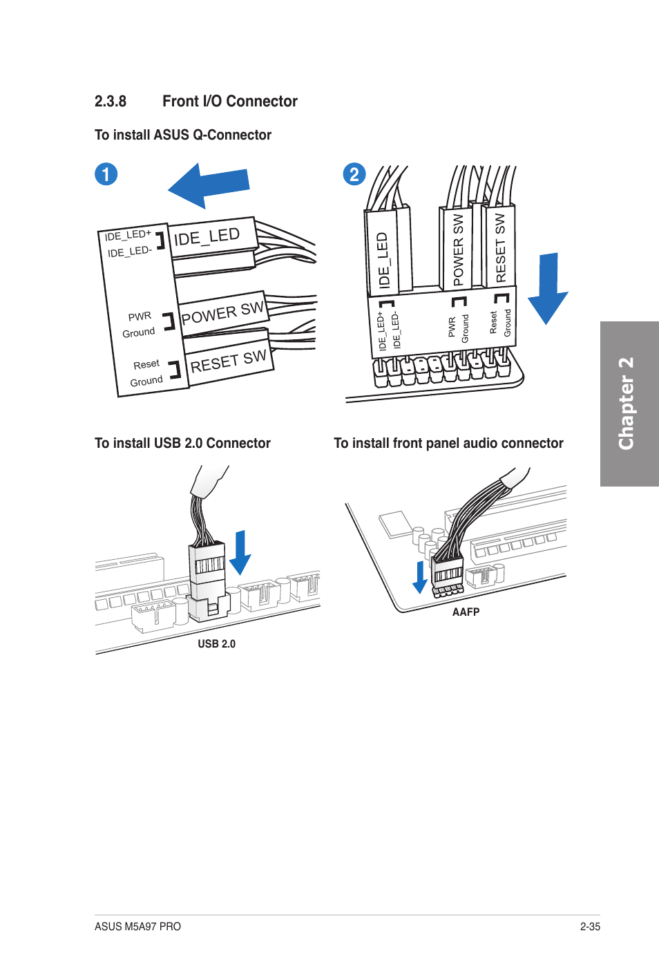 8 front i/o connector, Front i/o connector -35, Chapter 2 | 8 front i/o connector ide_led | Asus M5A97 PRO User Manual | Page 53 / 128