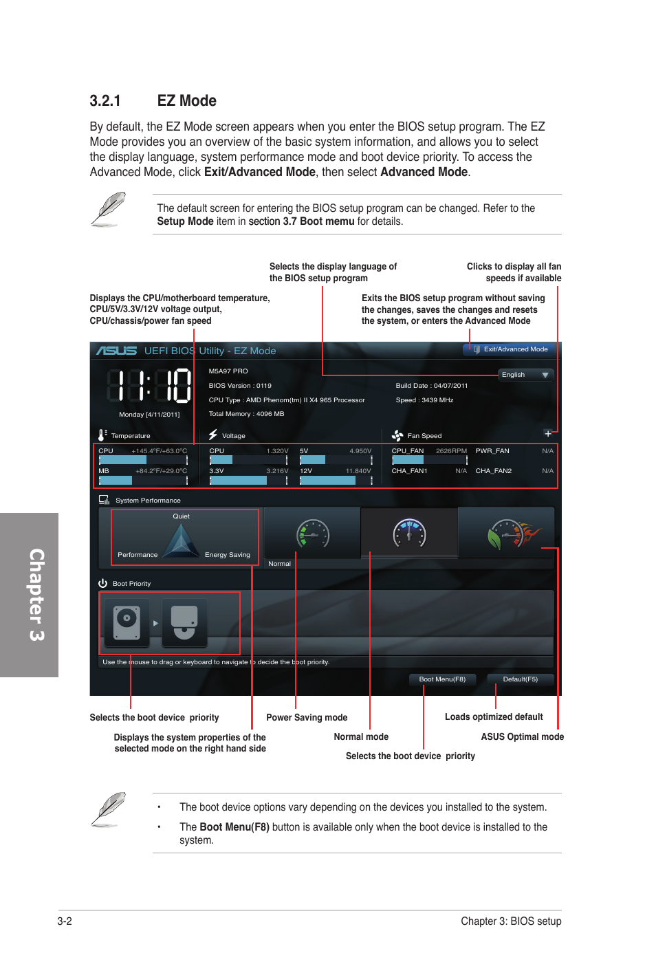 1 ez mode, Ez mode -2, Chapter 3 | 2 chapter 3: bios setup | Asus M5A97 PRO User Manual | Page 62 / 128