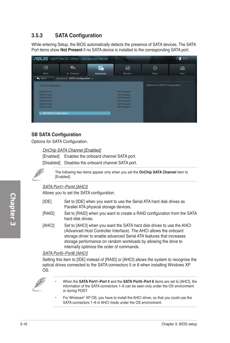 3 sata configuration, Sata configuration -16, Chapter 3 | Sb sata configuration | Asus M5A97 PRO User Manual | Page 76 / 128