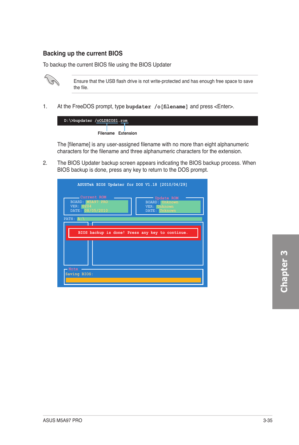 Chapter 3, Backing up the current bios | Asus M5A97 PRO User Manual | Page 95 / 128